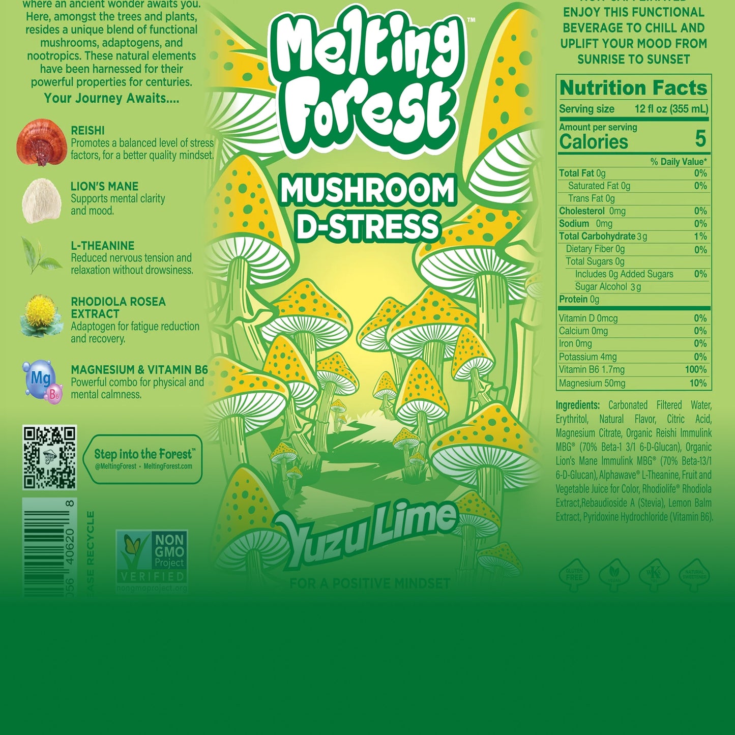 Mushroom D-Stress Drink 12 Pack - Yuzu Lime