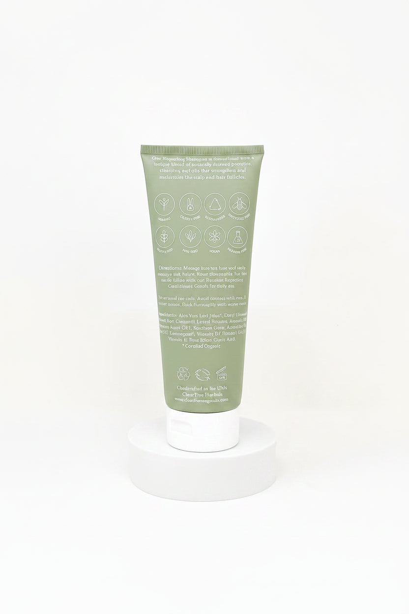 Green tube of skincare product with text on a white background