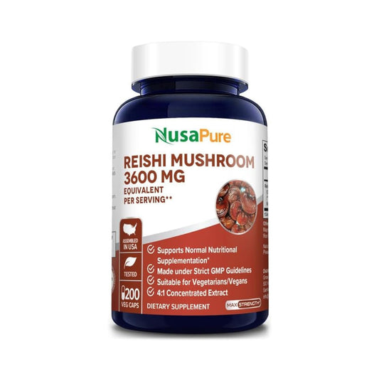 NusaPure Reishi Mushroom 4:1 Extract | 900mg with BioPerine | 200 Veggie Caps | Vegan Non-GMO
