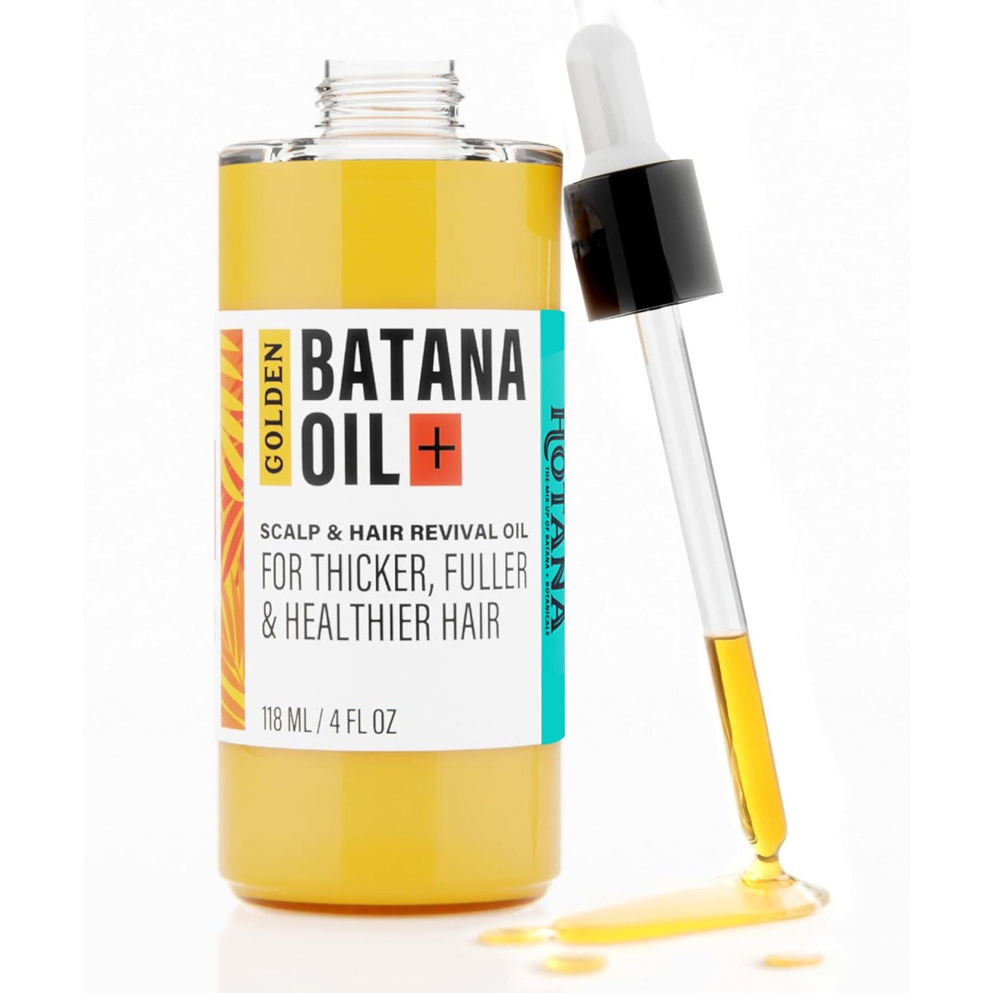 Batana Oil bottle with dropper on a white background