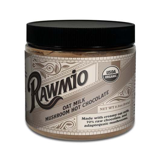 Rawmio Oat Milk Mushroom Hot Chocolate | 4-Mushroom Adaptogen Blend | Raw Peruvian Cacao