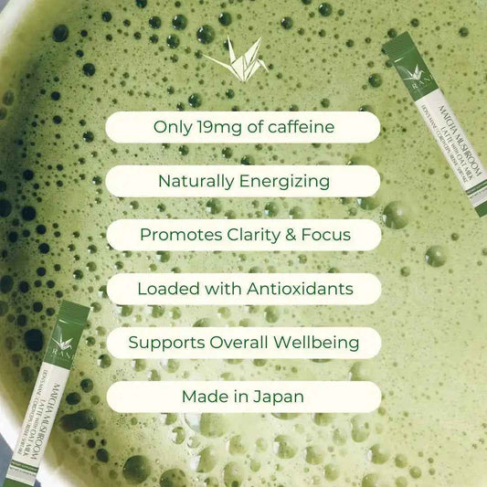 Crane Wellness Matcha Mushroom Latte | 5-Mushroom Blend with Oat Milk | Instant Latte Powder