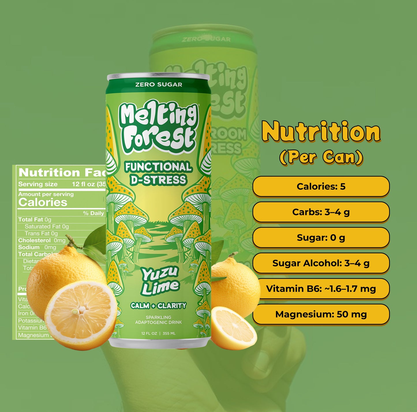 Mushroom D-Stress Drink 12 Pack - Yuzu Lime