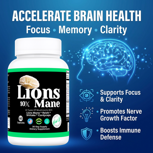 Lion's Mane Plus | 10-Mushroom Proprietary Blend Capsules | Lion's Mane, Reishi & Shiitake