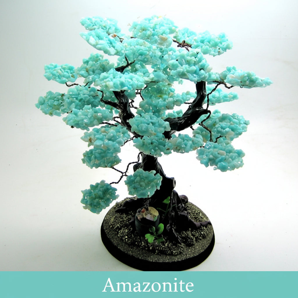 Decorative tree with turquoise beads on a white background