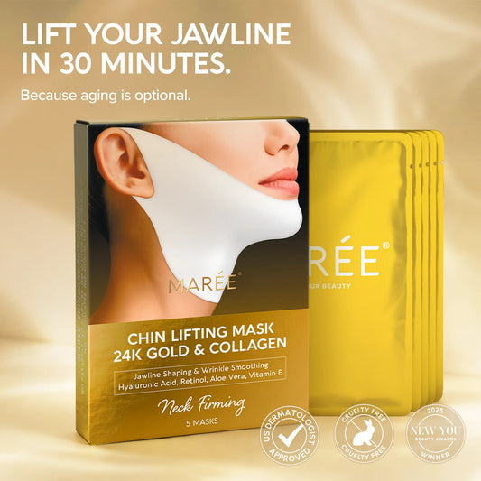 Marée 24K Gold & Collagen V-Line Hydrogel Mask | Jawline, Chin & Neck | Retinol, Hyaluronic Acid