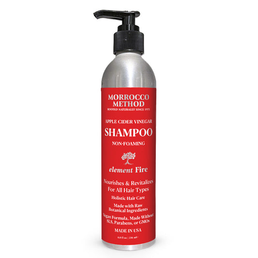 Morrocco Method shampoo bottle with red label on a white background
