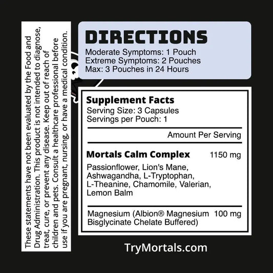Mortals Calm Botanical Blend | 9-Ingredient Adaptogen & Herbal Formula | 15 Single-Serve Pouches