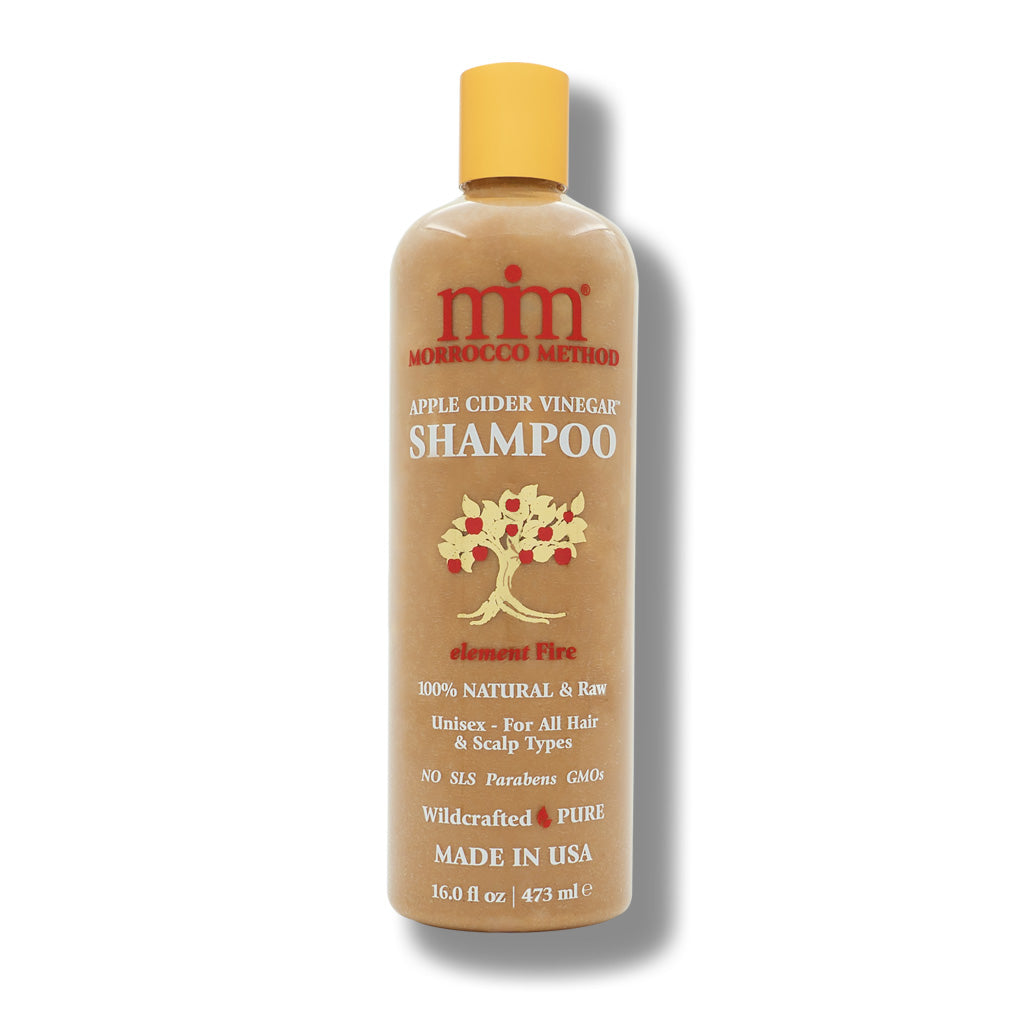 Morrocco Method shampoo bottle with yellow cap on a white background