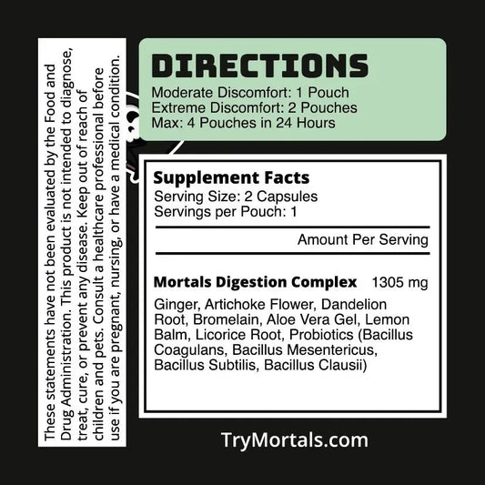 Mortals Digest Botanical Blend | 8-Ingredient Herbal & Probiotic Formula | 15 Single-Serve Pouches