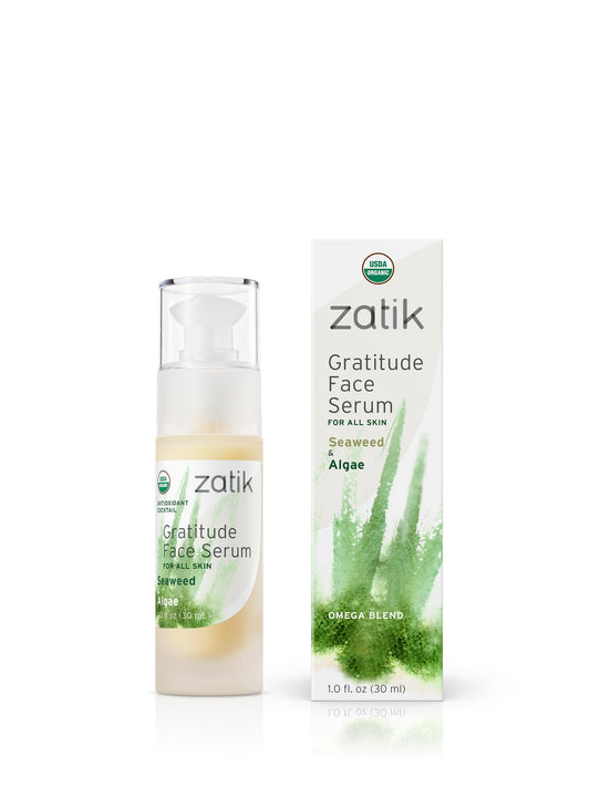 Zatik Gratitude Face Serum with packaging on a white background
